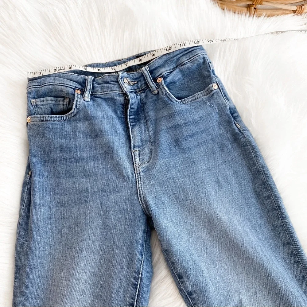 All Saints Roxanne Cropped Jeans Blue Raw Hem Distressed High Waisted Waist 28